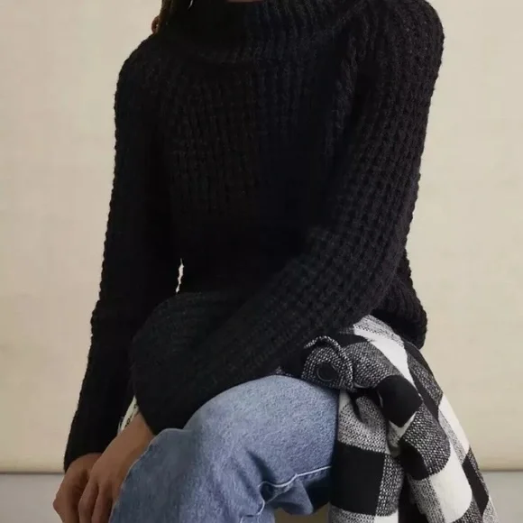 Anthropologie Maeve Dionne Cozy Black Knit Sweater XS NEW NWT Bell Sleeve RARE